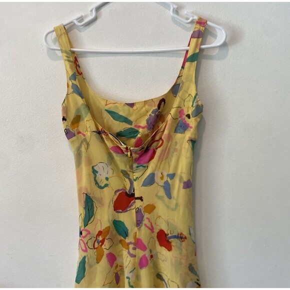 Vintage Gai Mattiolo Y2K Yellow Floral 100% Silk Midi Dress Fairy core Sz Small - Picture 7 of 10